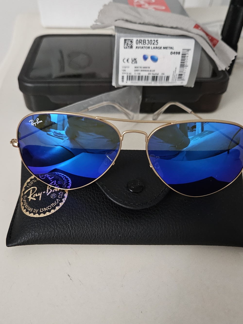 Ray-Ban Aviator Large Metal Sunglasses - Gold Frame with Blue Mirror Lenses